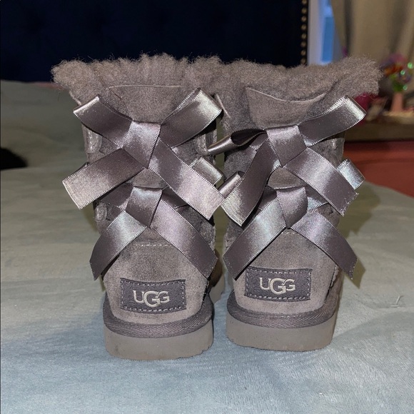 UGG Kids Bailey Bow II Boot Grey with Satin Bows
